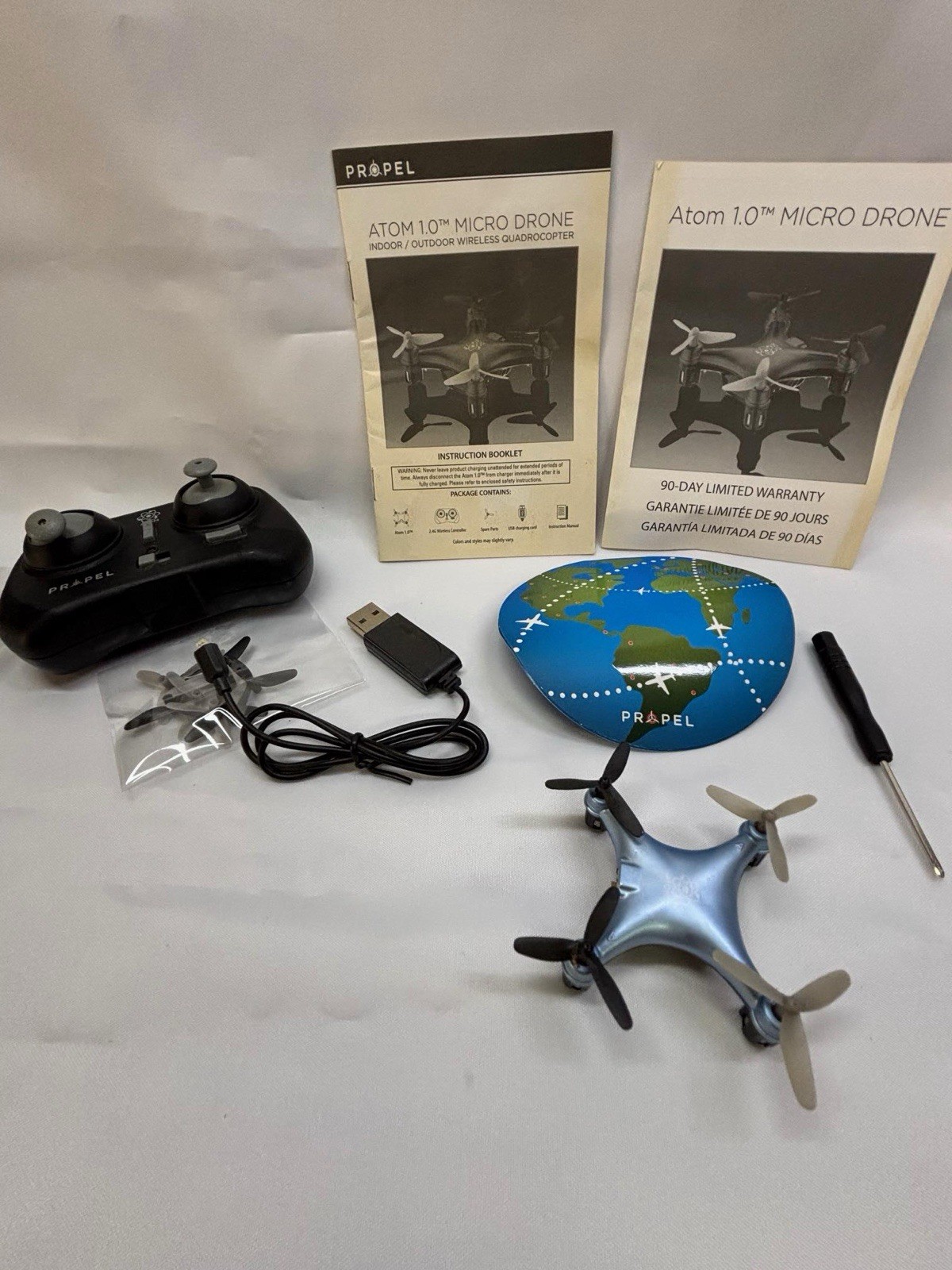 Propel Atom 1.0 Micro Quadcopter Drone 360 Stunt Rolls 65ft Range Blue