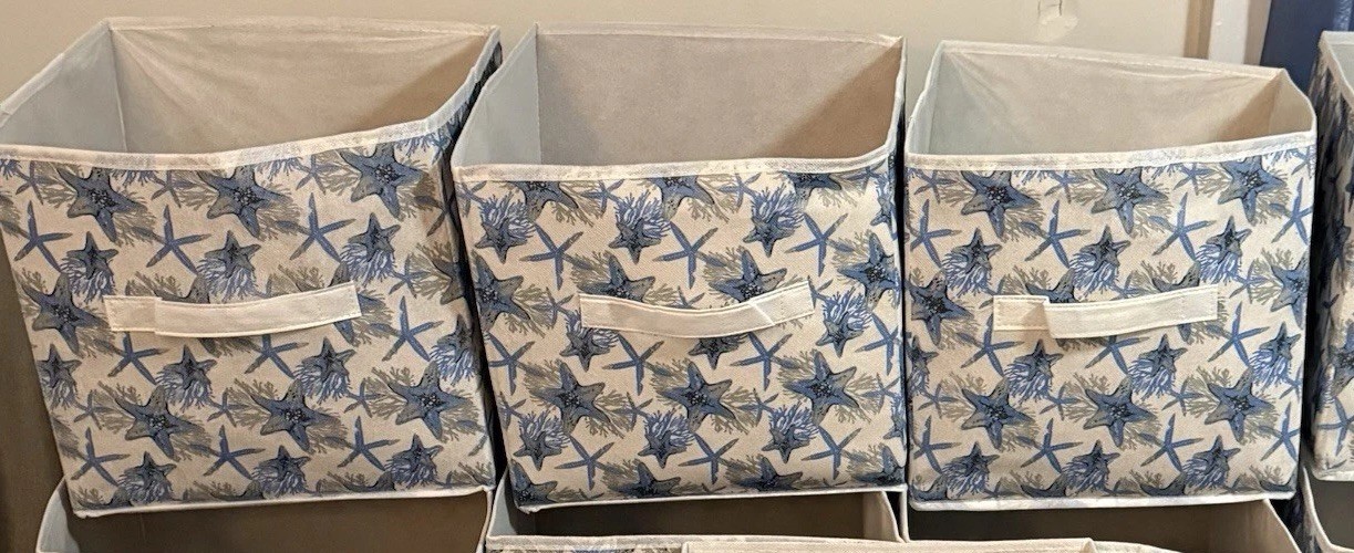 Shore Starfish fabric storage bins - Set of 3 Ocean Seashell