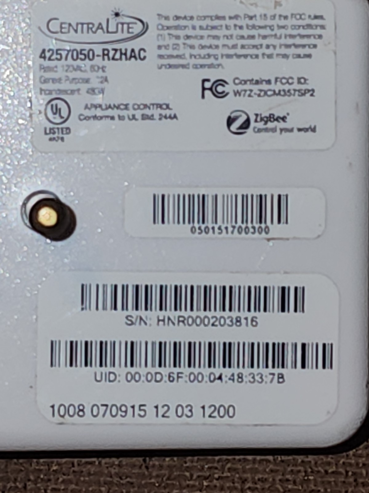 Centralite 4257050-RZHAC Zigbee On/off Appliance Control Smart Switch Plug