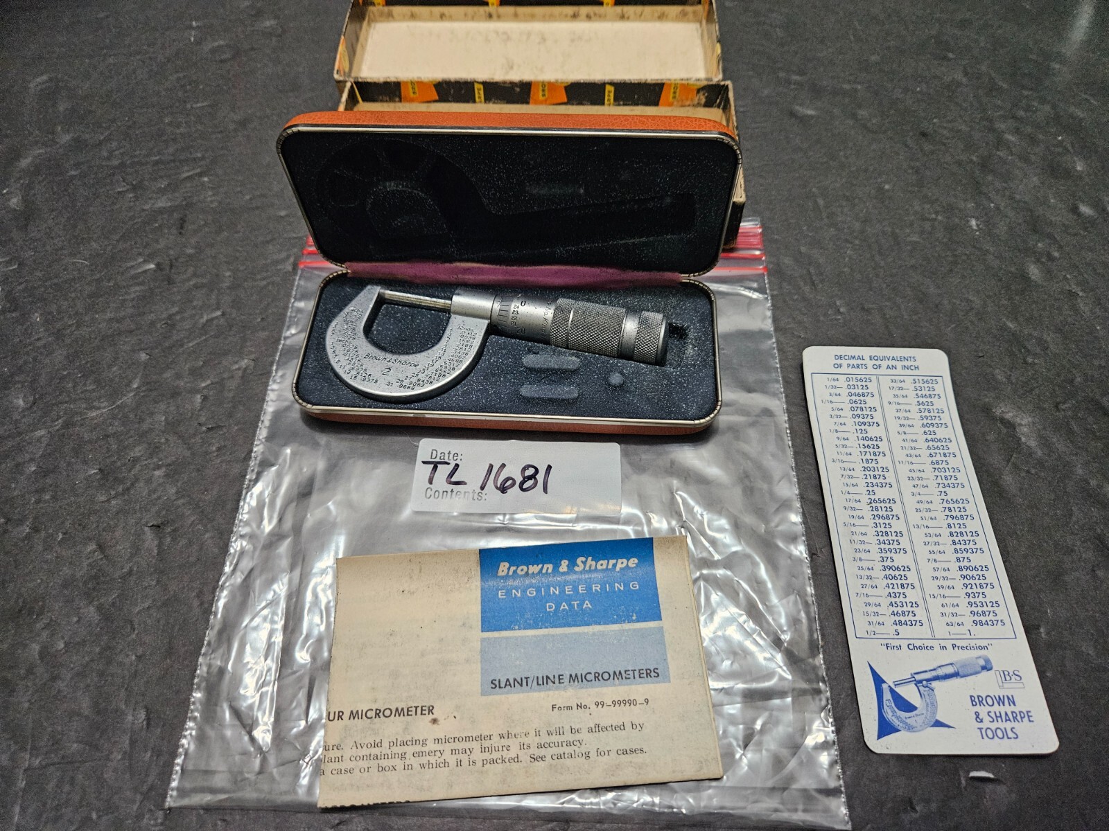BROWN & SHARPE #2 .0001" 0-1" OUTSIDE MICROMETER W/CASE & BOX (TL1681)
