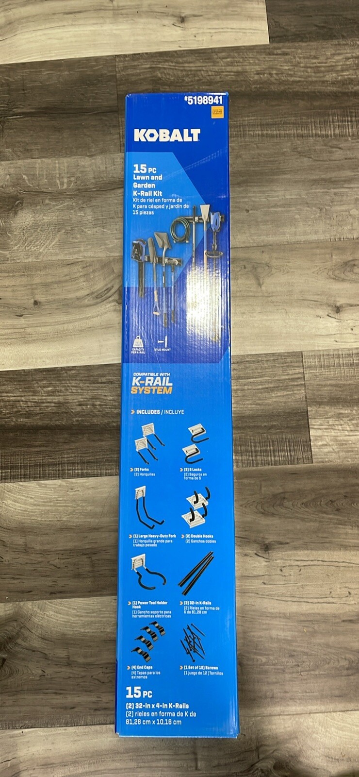 Kobalt 15-Piece K-Rail Kit Lawn And Garden Storage 64”Long w/ 8 Tool Accessories
