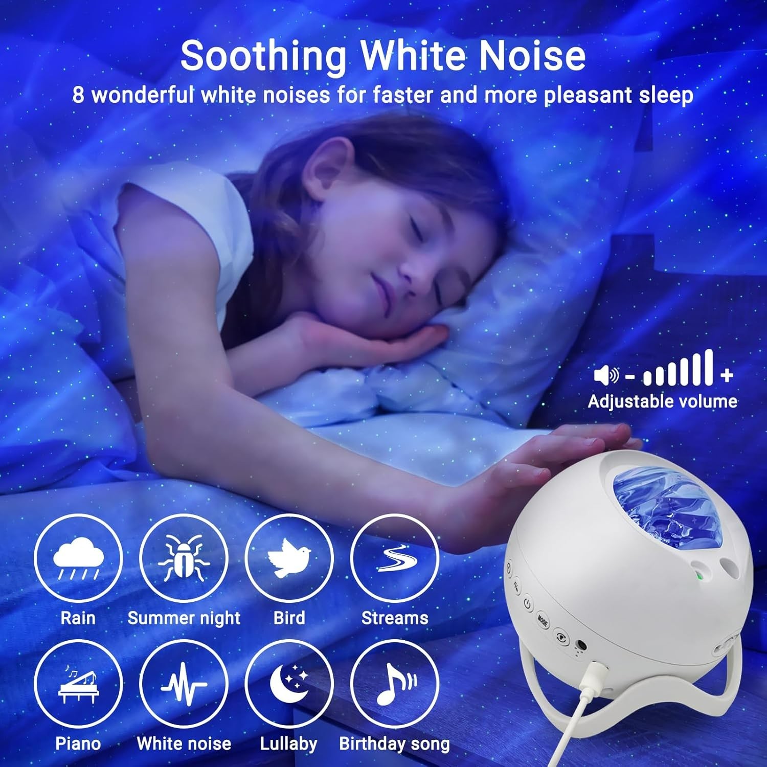 Multi-Mode Northern Lights Projector with 360° Projection & Bluetooth, 5.3in