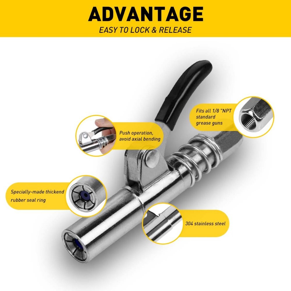 Grease Gun Coupler Quick Release Lock Oil Injection Nozzle Professional EOA