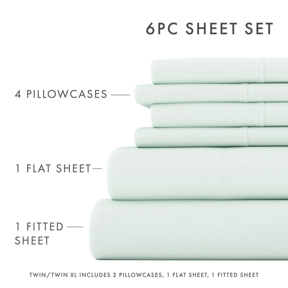 Luxury Ultra Soft 6 Piece Solid Mint Microfiber King Sheet Set Free Shipping New