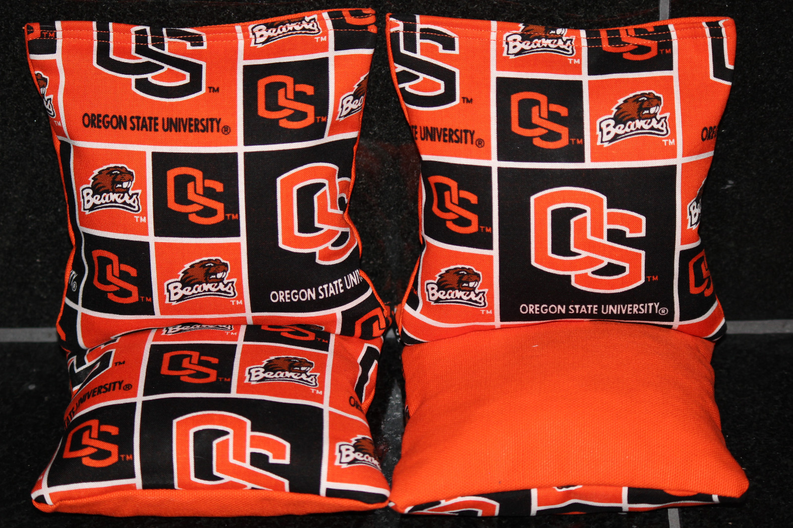 4 CORNHOLE BEANBAGS made w OREGON STATE BEAVERS Fabric ACA Reg Bags, Top Quality