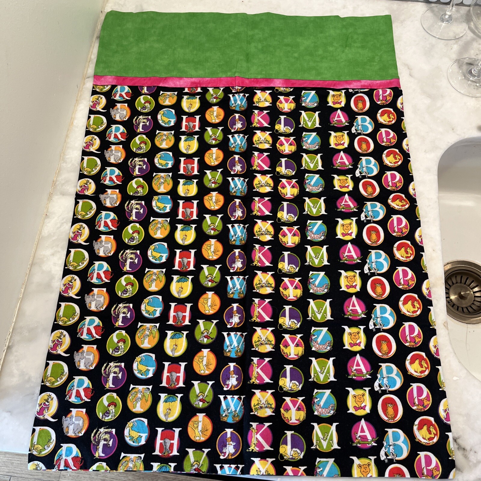 Handmade Standard Pillowcase – Dr. Seuss Alphabet Book Fabric, Kids Bedding