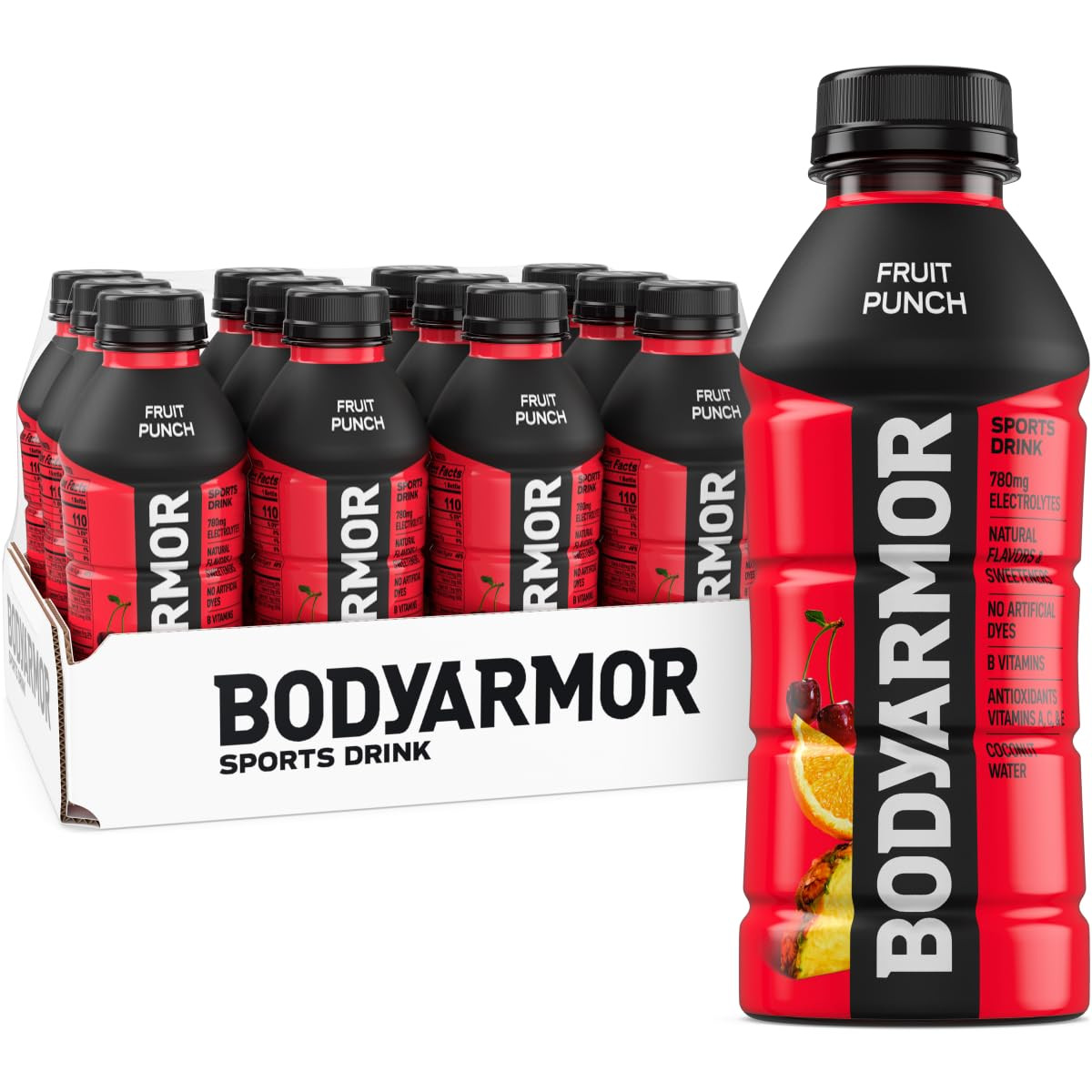 BODYARMOR Sports Drink, Fruit Punch, Electrolyte Drink Hydration, 16 Fl Oz Bottl