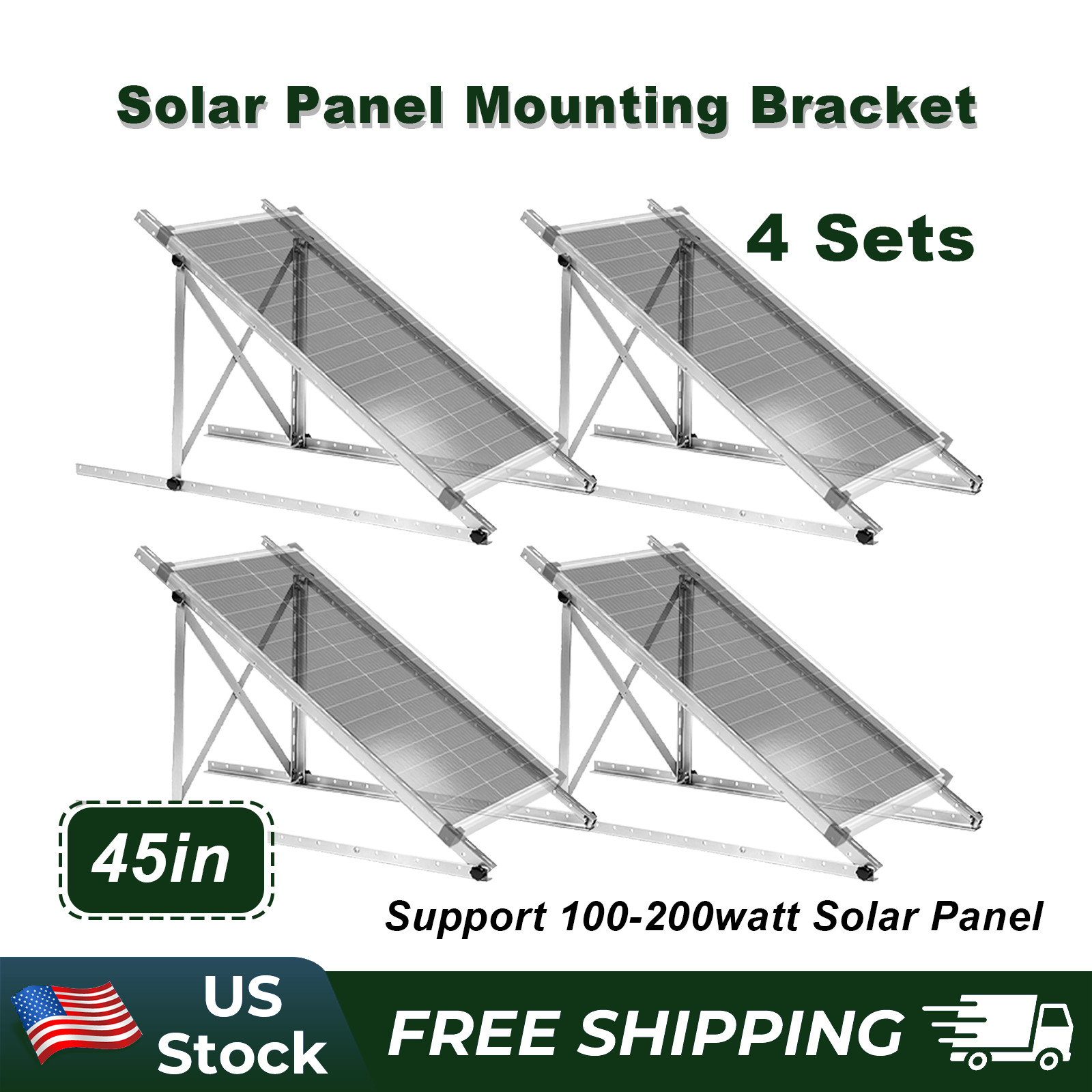 45in 4Sets Enhanced Solar Panel Mounting Brackets Kit Ground Mount Farm/Off-Grid