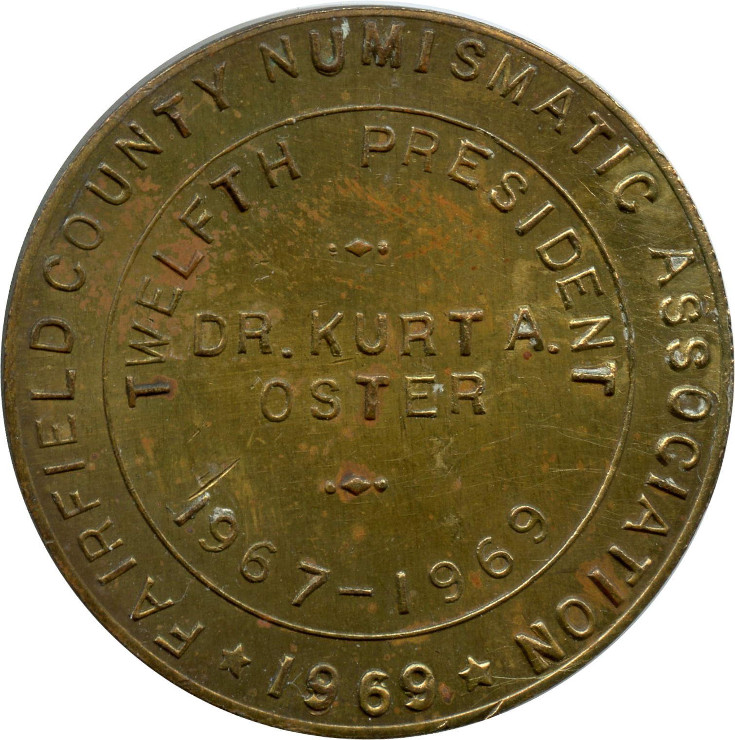 1969 Fairfield County Connecticut Numismatic Assoc Coin Club 330th Meeting Token