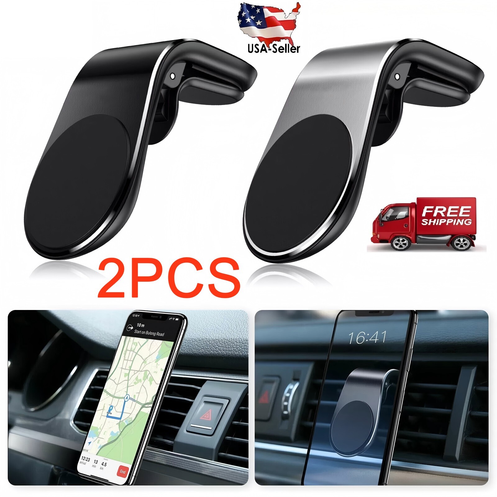 2PCS L-Clip Car Phone Magnetic Holder Air Vent Mobile Phone Mount Holder Stand