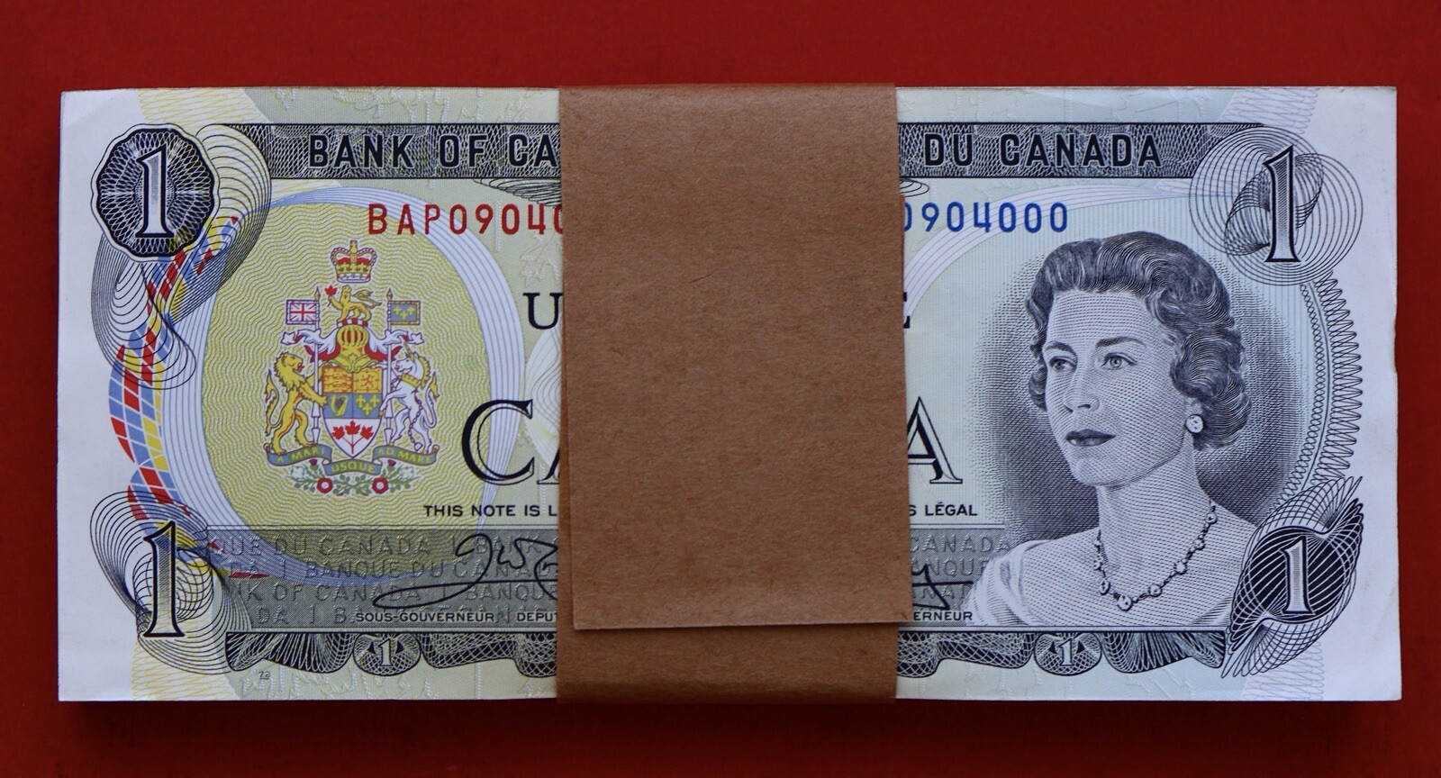 1973 Bank Of Canada 1$ Original Bundle Of 100x Banknotes - Replacement & Radar -