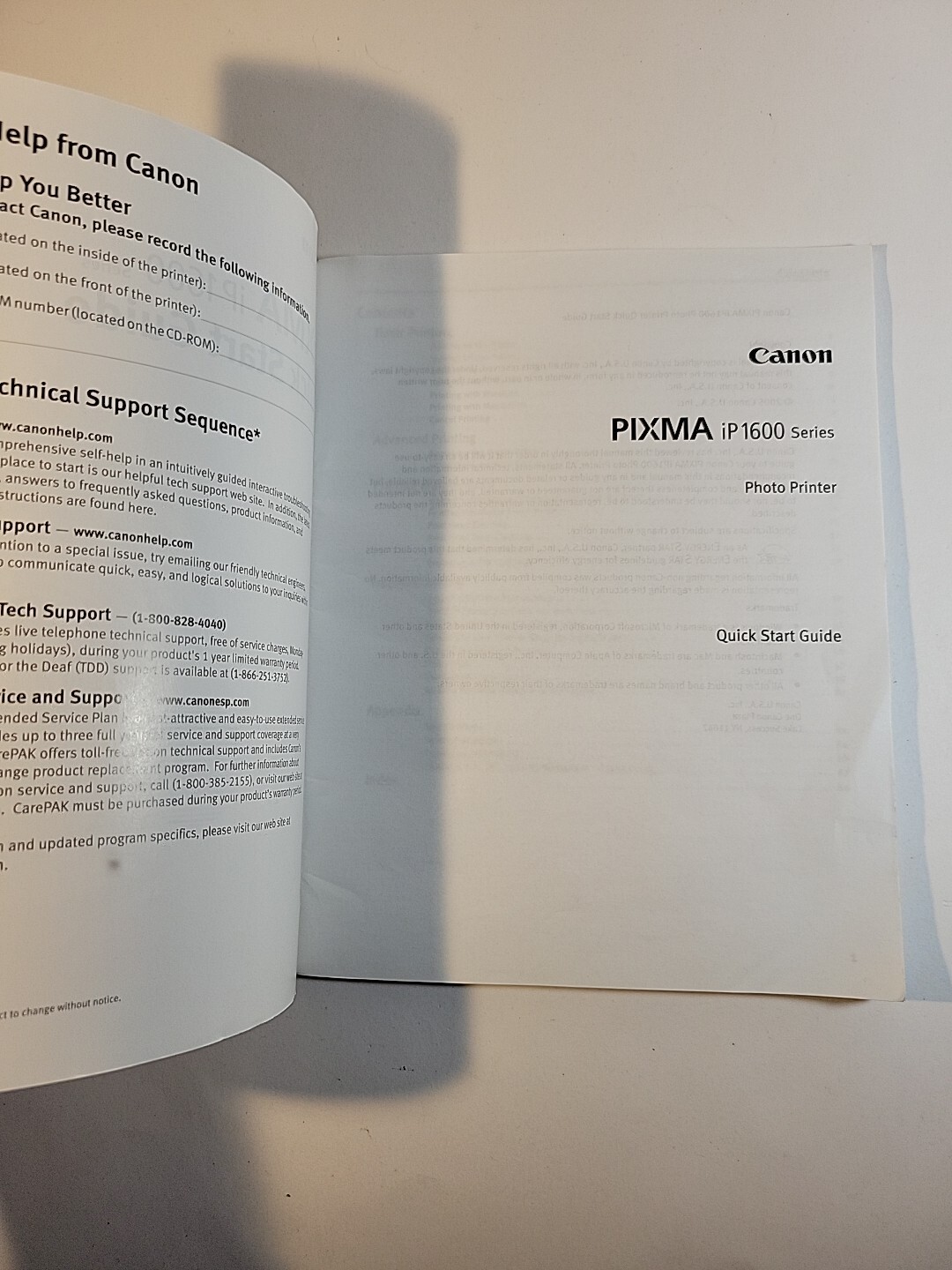 Canon Pixma iP 1600 Quick Start Guide