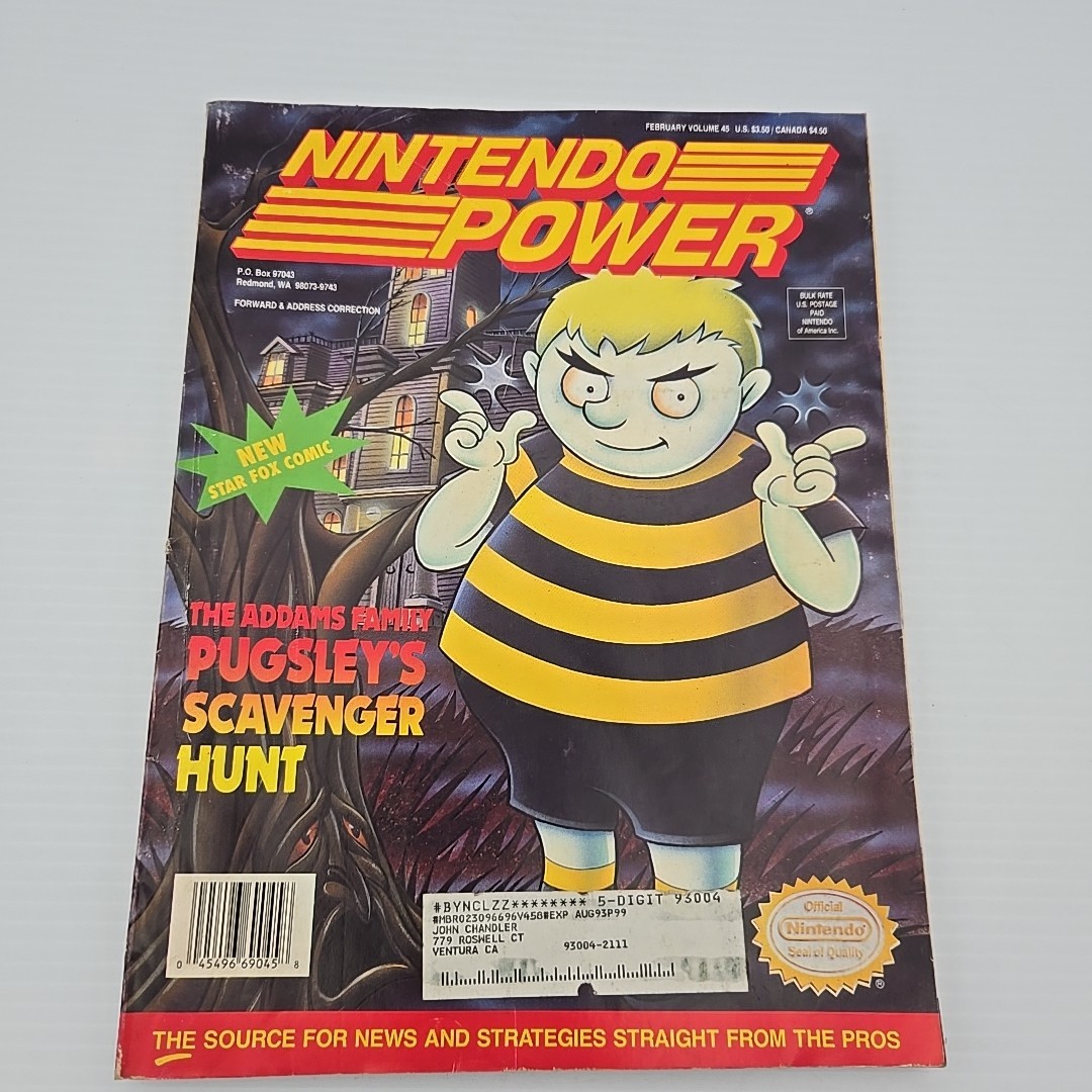 Nintendo Power Magazine Volume 45 February 1993  Addams Family