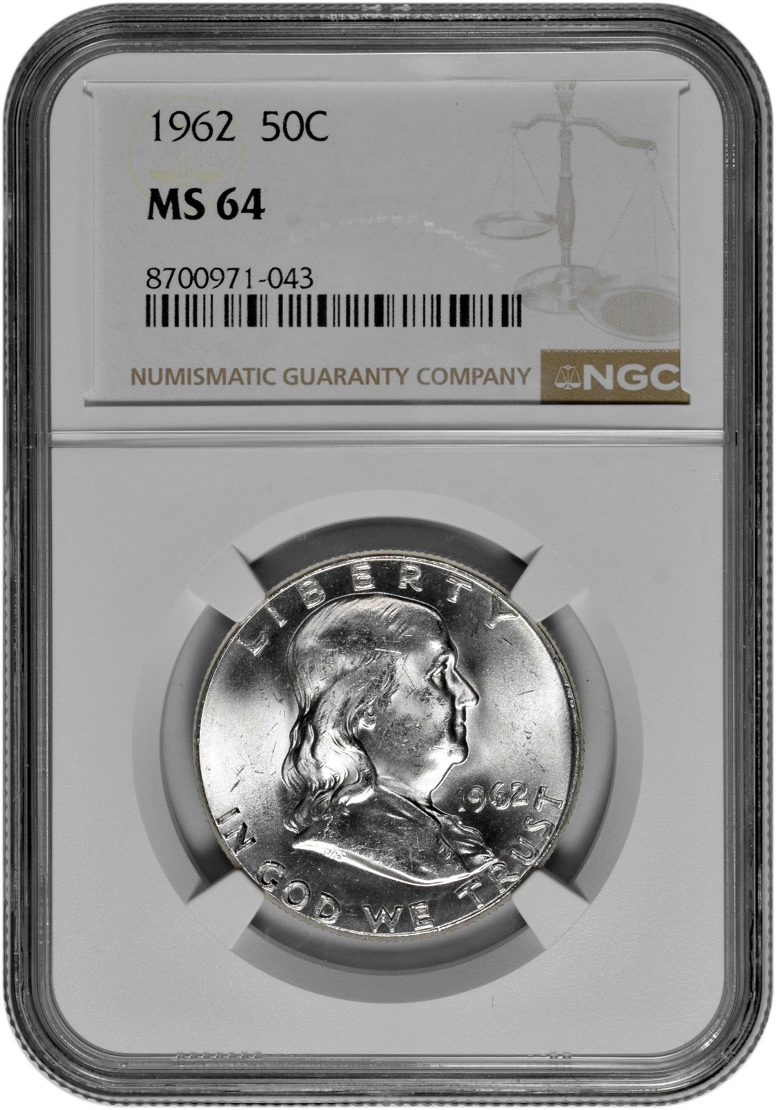 1962 50C Silver Franklin Half Dollar NGC MS 64 White Coin in New Holder