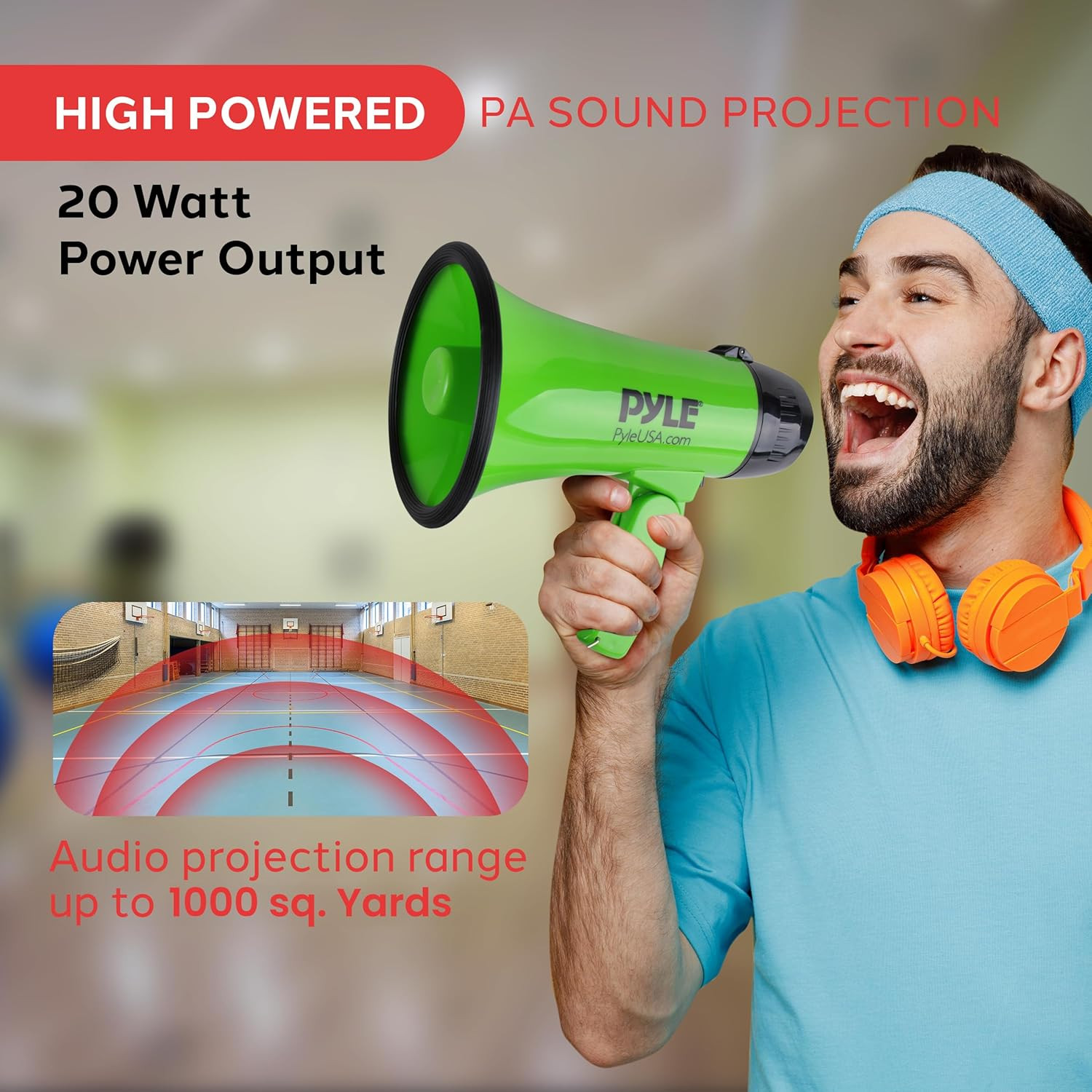 Compact 20-Watt Megaphone Speaker with Microphone, Siren, Bullhorn - Battery Ope
