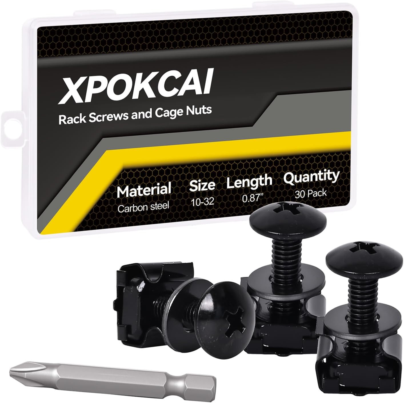 30-Pack 10/32 Set Rack Screws with Nylon Washers and Cage Nuts for Server Racks、