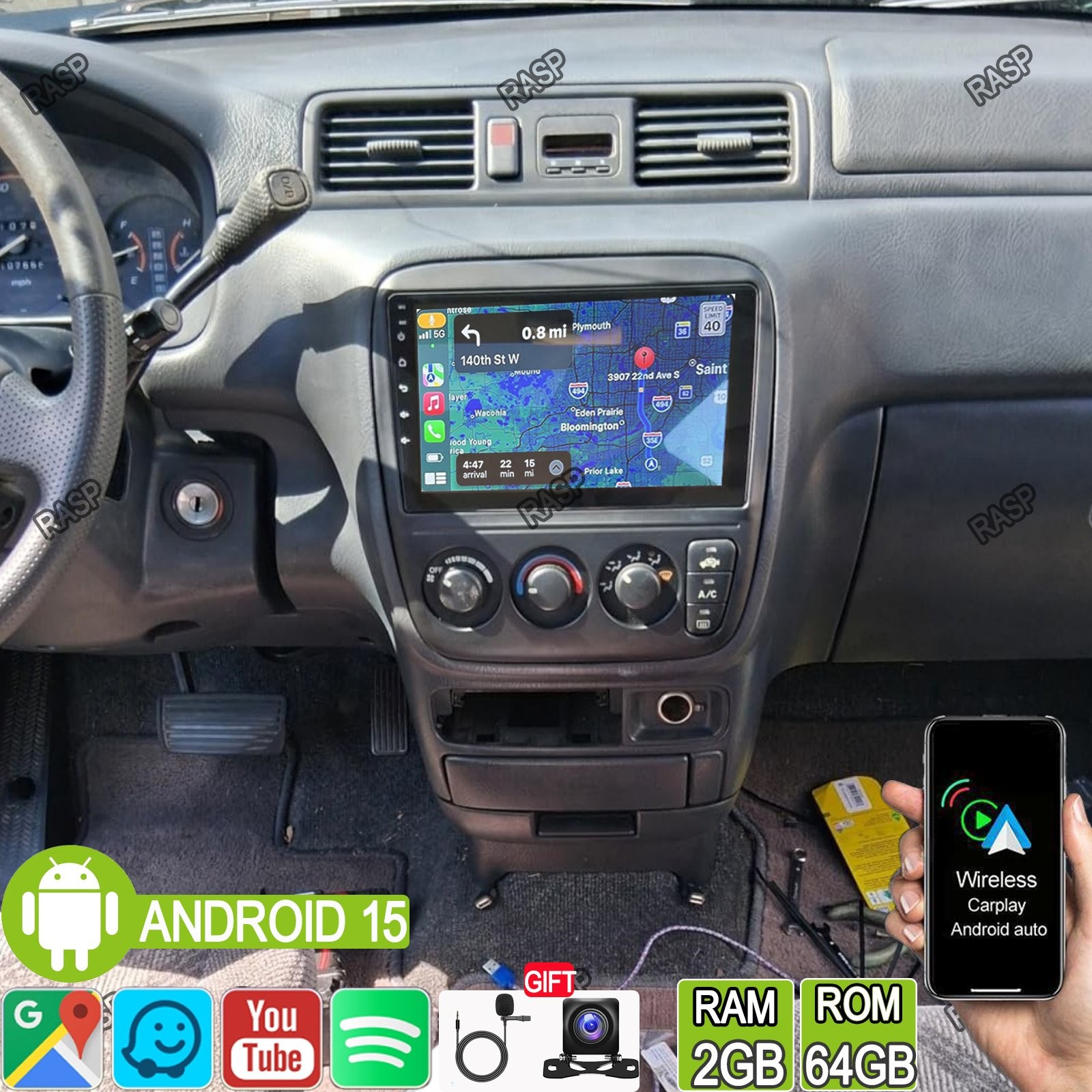 Car Stereo Radio For 1997-2001 Honda CRV Carplay Android15 GPS FM Sat Navi 2+64G