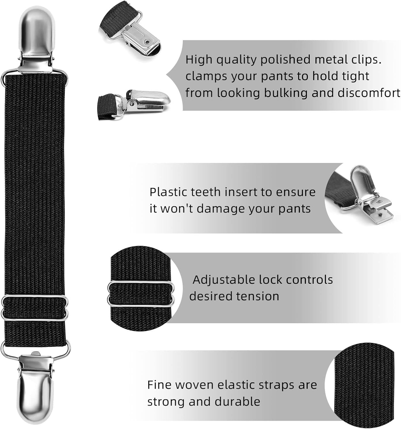 Adjustable Boot Straps Pant Stirrups Clips Large, Black