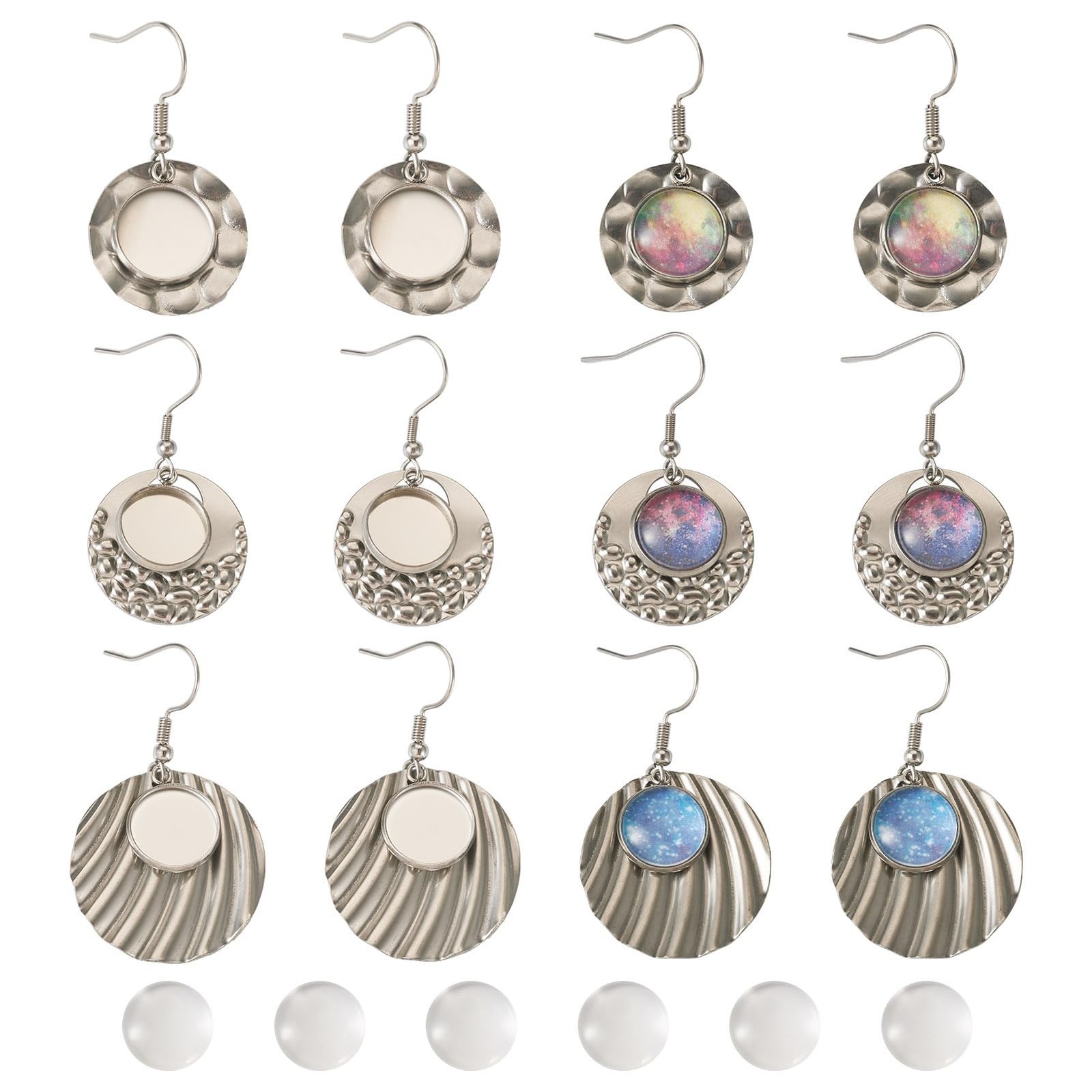 12Pcs Stainless Steel Round Earring Bezel Trays Dangle Earring Base Setting Ear