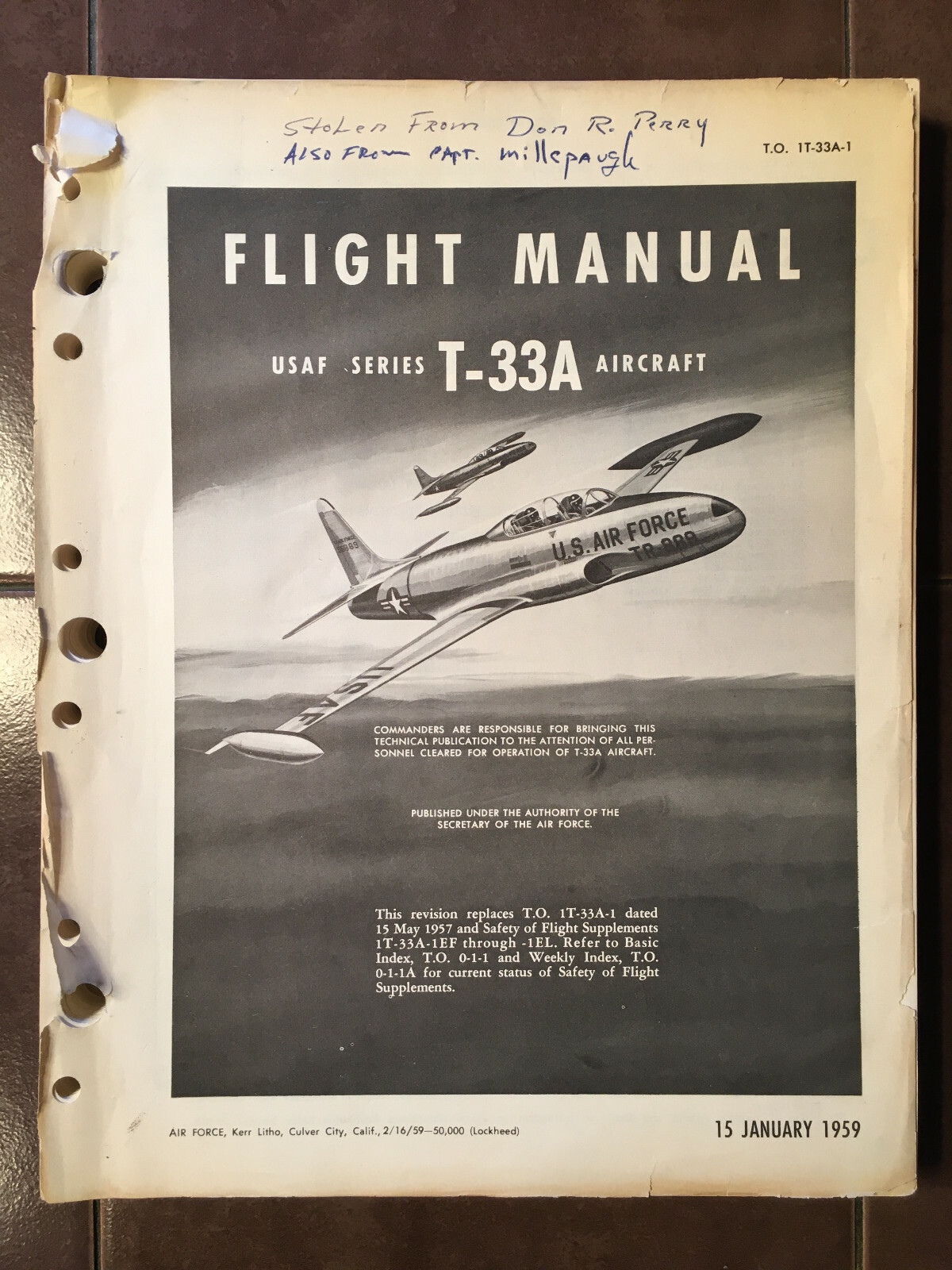 Original 1959 Lockheed T-33A Flight Manual