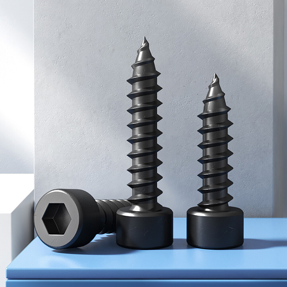 M4 M5 M6 Allen Hex Hexagon Socket Cap Head Self Tapping Wood Screw Black 8.8