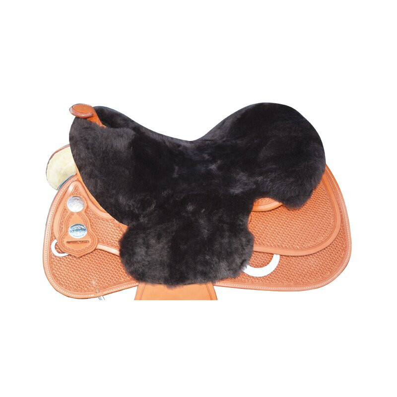 Western Saddle Seat Cover Sheepskin with Horn Cutout, Saddle Seat Fur, Brown