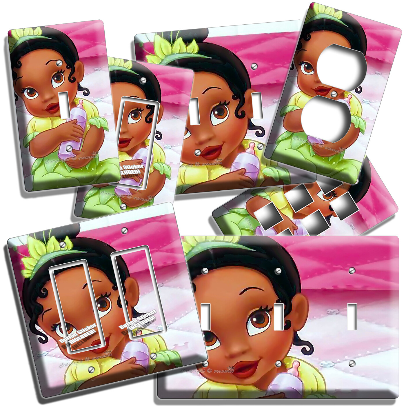 BABY PRINCESS TIANA AND FROG LIGHT SWITCH OUTLET WALL PLATES NURSERY ROOM DECOR