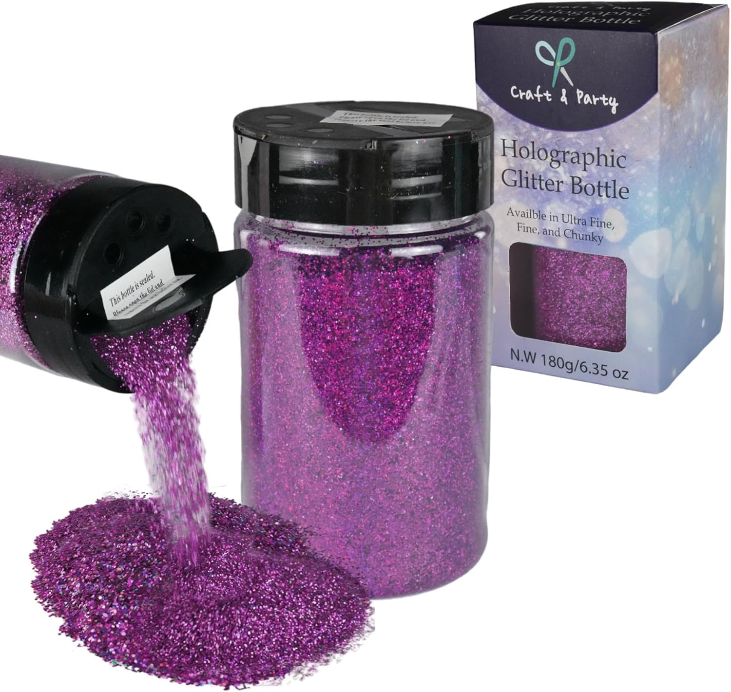 Holographic Glitter, 6.35Oz Purple Glitter Powder for Craft, Hair, Nail and Body