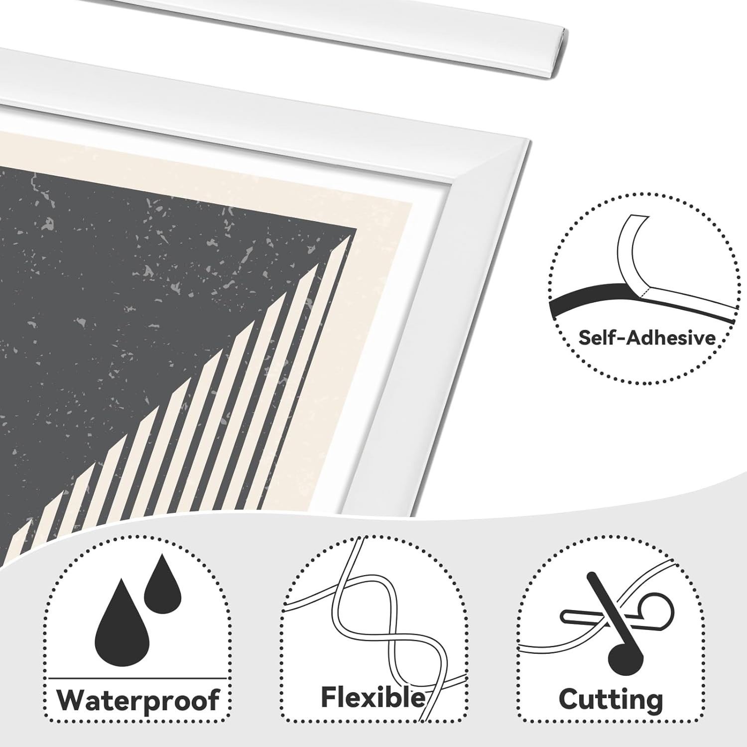 Flexible 9.8 Ft White Vinyl Wall Molding - Easy DIY Installation for Elegance