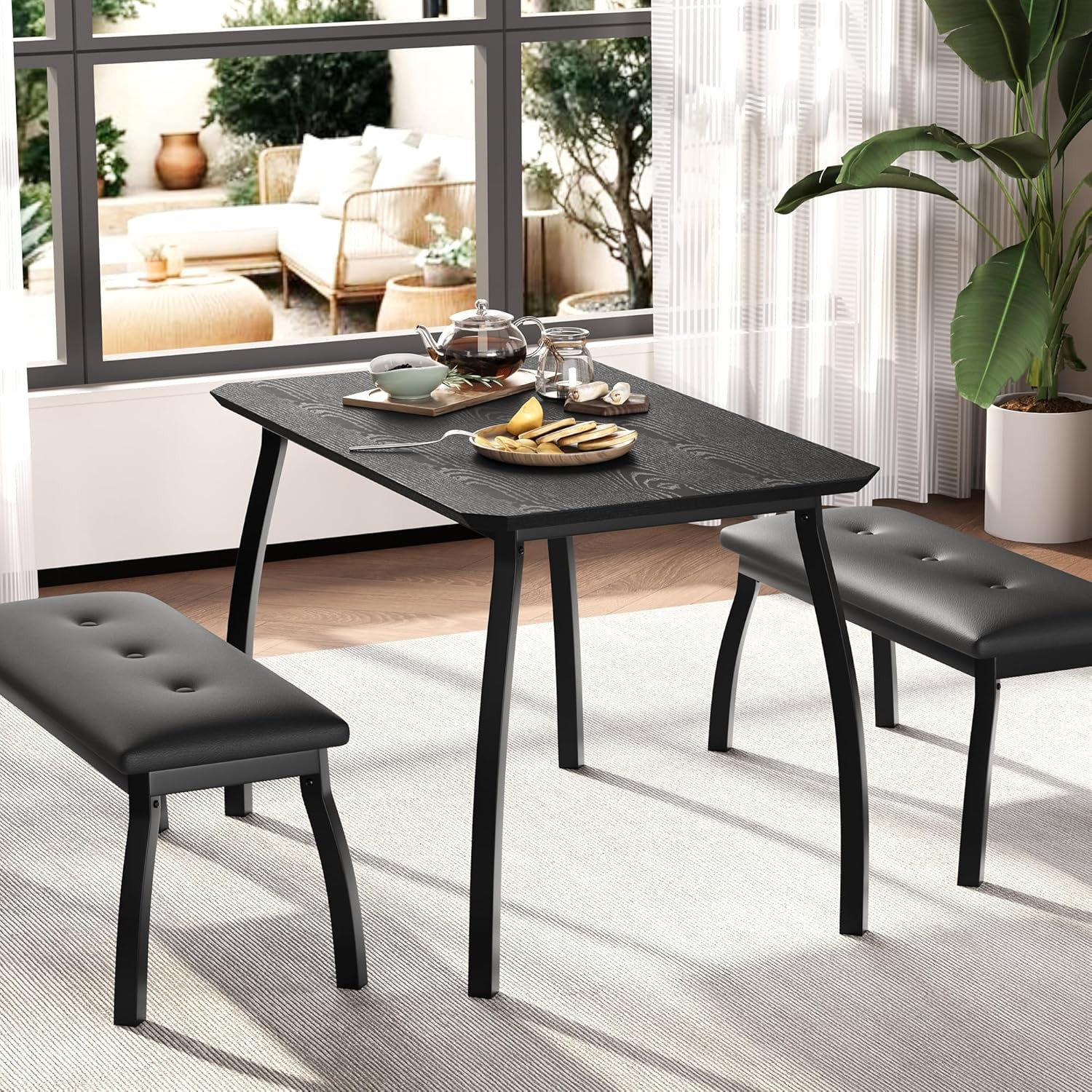 3 pcs Dining Table Set for 4 Kitchen Table with 2 Upholstered Bench Dining Room