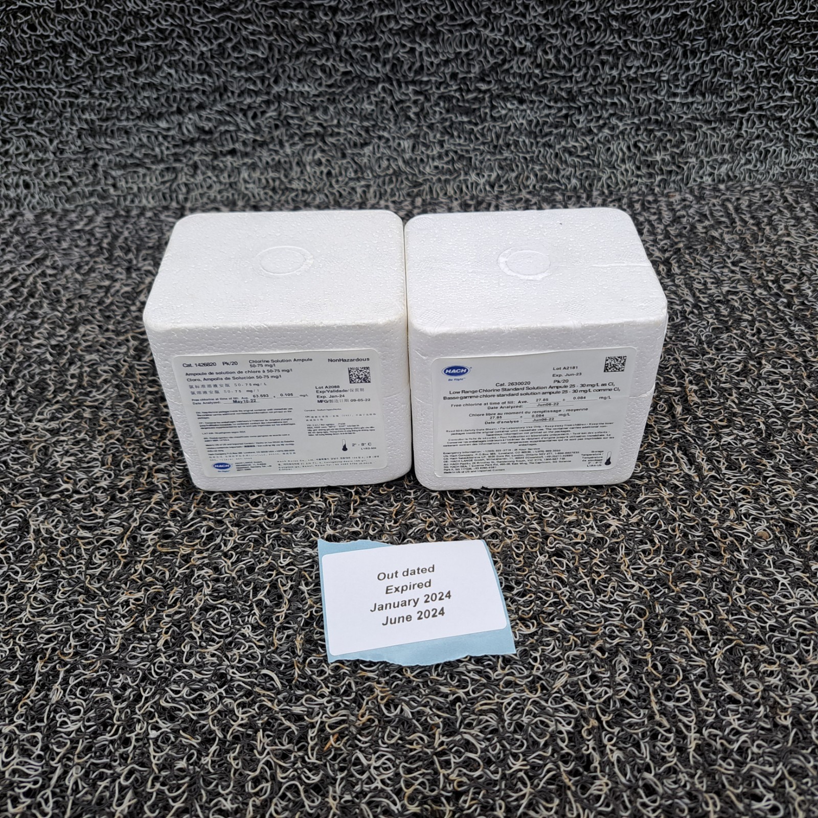Hach® 2630020 Chlorine Std. Solution, 25-30mg/L as Cl₂, 2mL  Ampules. Outdated