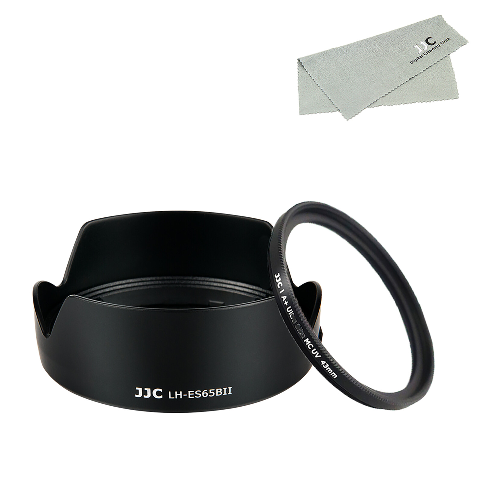 JJC Reversible Lens Hood as Canon ES-65B for RF 50mm F1.8 Lens & 43mm UV Filter