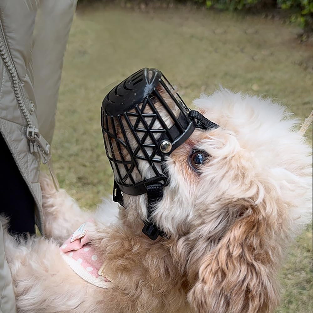 Dog Muzzle for Small Medium Sized Dogs - Adjustable Breathable Dog Basket Muzzle