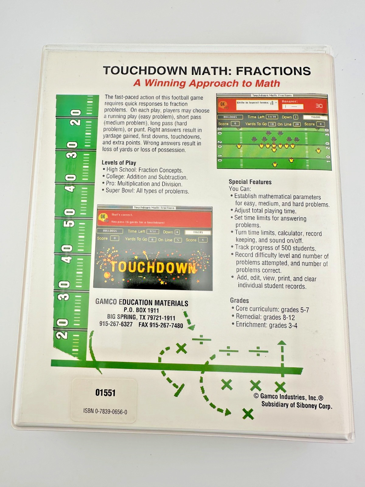 Vintage Touchdown Math Fractions Macintosh Game Floppy Disk Gamco Complete Set