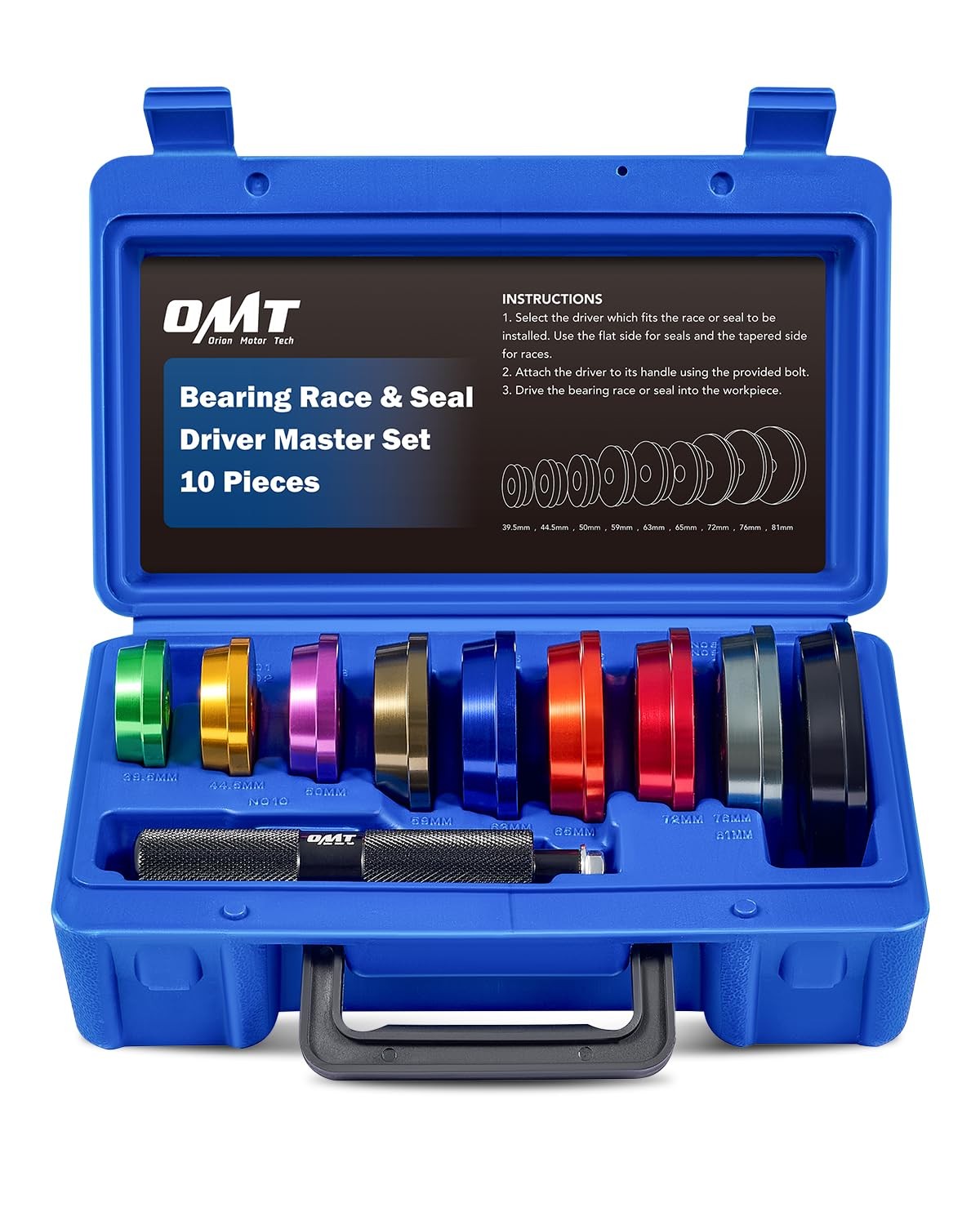 Orion Motor Tech Bearing Press Kit, 10pc Race 39.5-81mm, blue case
