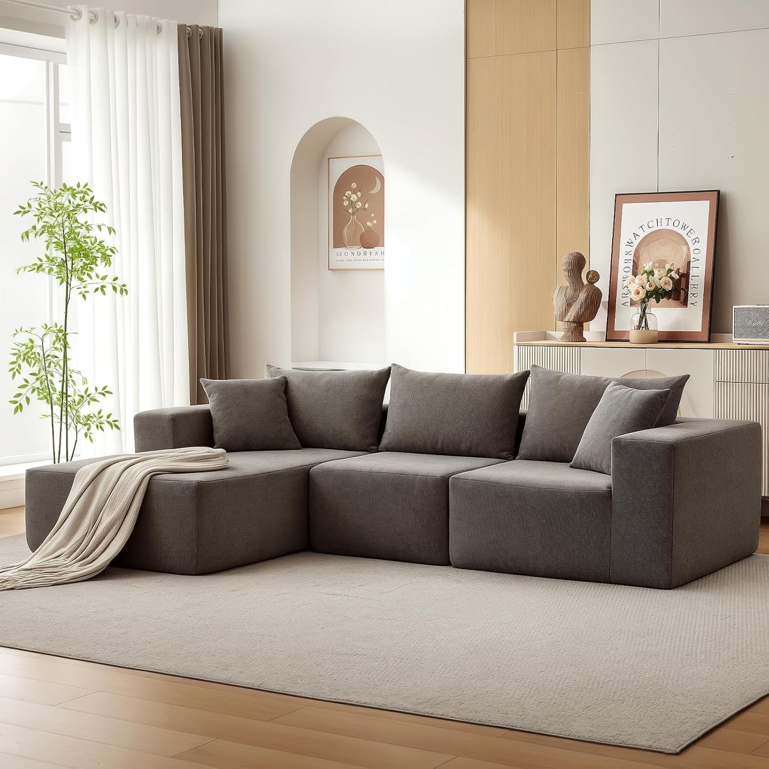 108" Modern L-Shaped Sectional Sofa Couch, Modular Cloud Sofa with Chaise Left