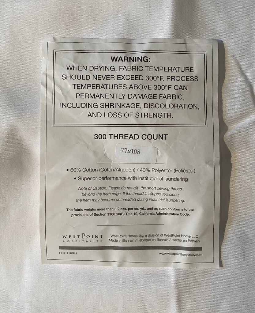 West Point NWOT 300 thread count flat sheet size 77x108 white Bsf