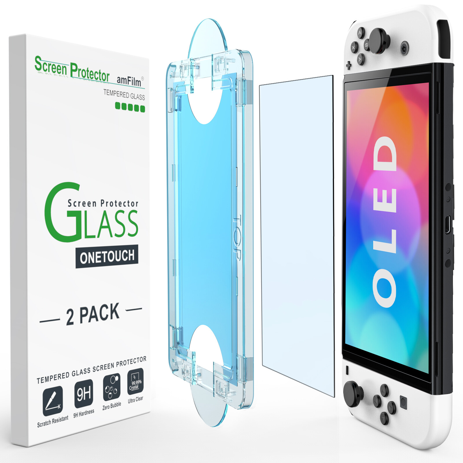 (2pack) amFilm Nintendo Switch OLED OneTouch Glass Screen Protector (2021)