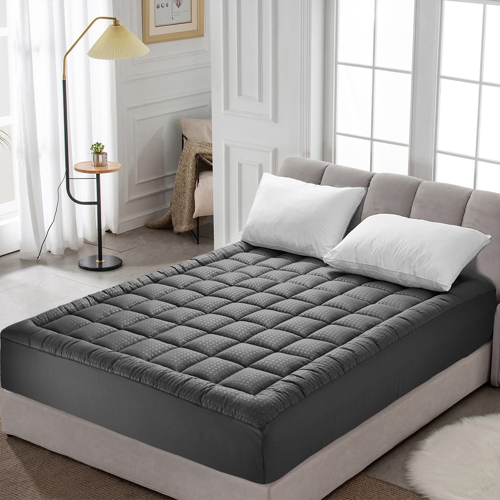 HYLEORY Twin XL Mattress Pad Quilted Fitted XL, Dark Grey