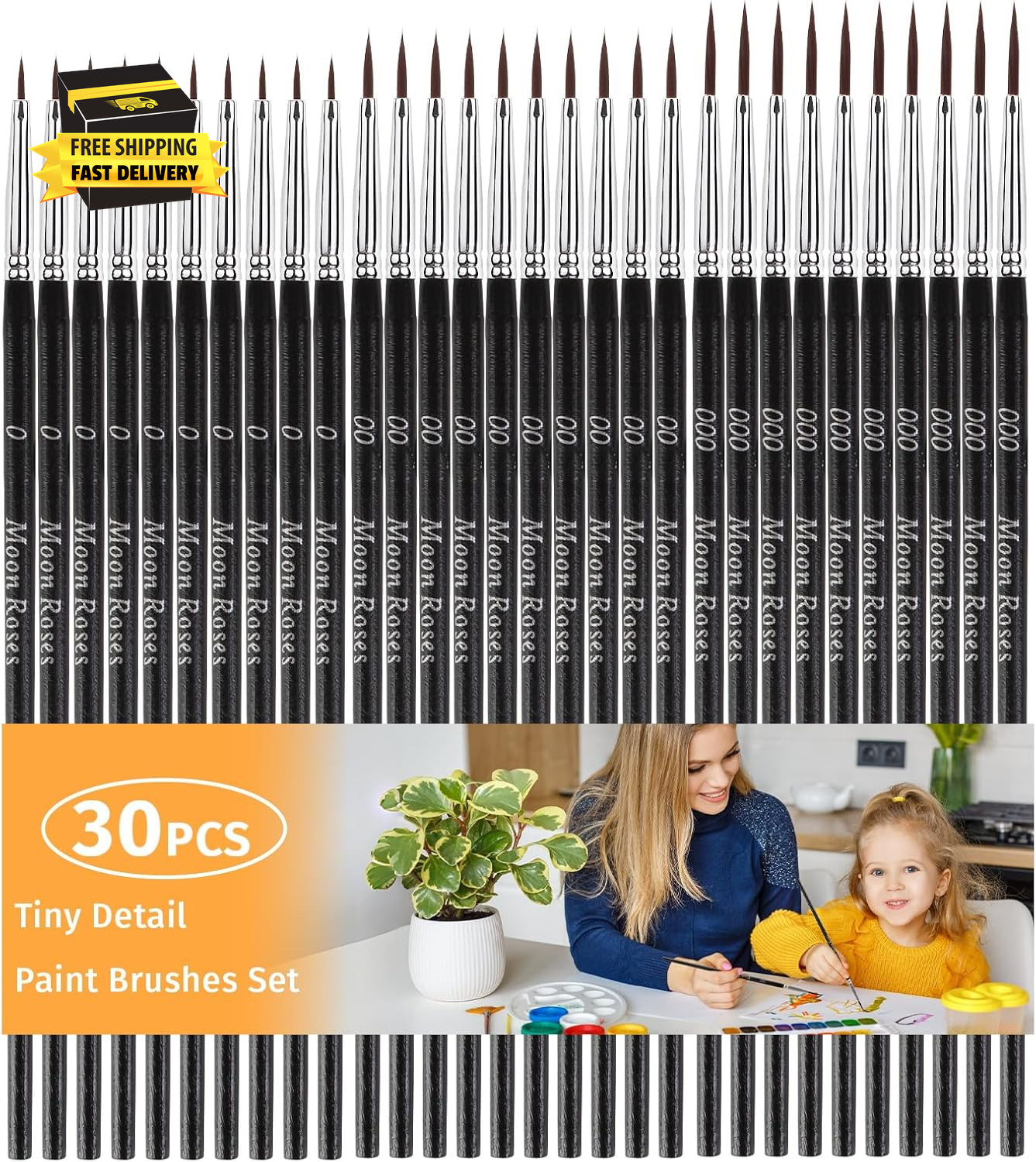 30 Pcs Miniature Detail Paint Brush Set, 3Rd Generation Tiny Liner Brushes, 3 Si