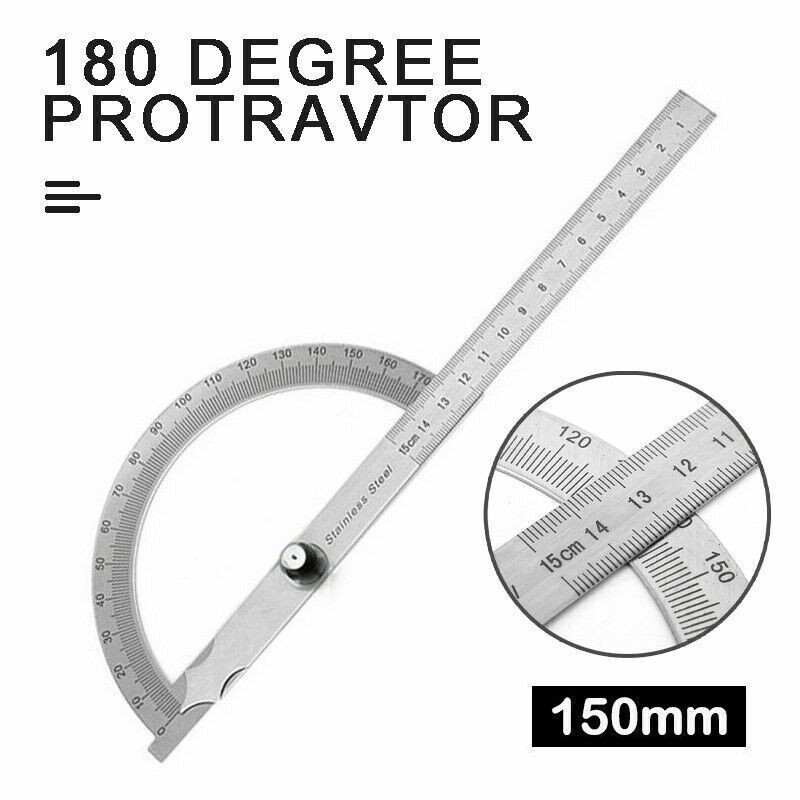 Stainless Steel Protractor 180 Degree Rotation Angle Ruler Measure 150mm Tool C#