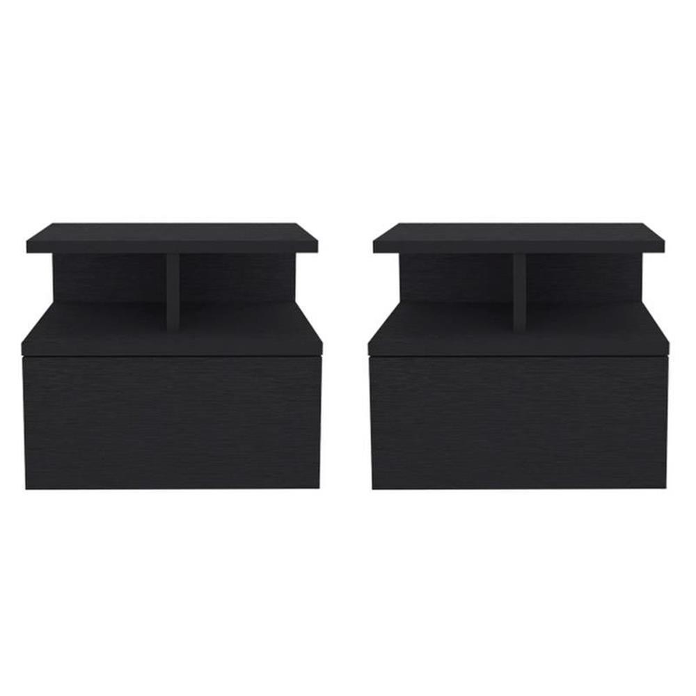 Pemberly Row Set of 2 Engineered Wood Floating Nightstands in Black