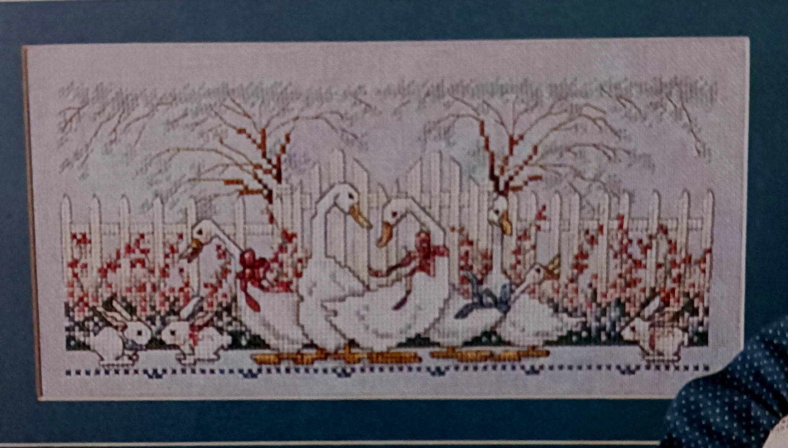 Cross Stitch Pattern GARDEN GOOSE Gaggle of Geese Rabbits Fence Frankie Buckley