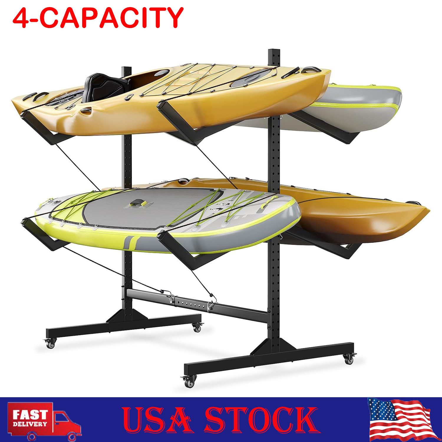 4-Capacity Kayak Storage Rack Freestanding Kayak Rack for Outdoor Storage