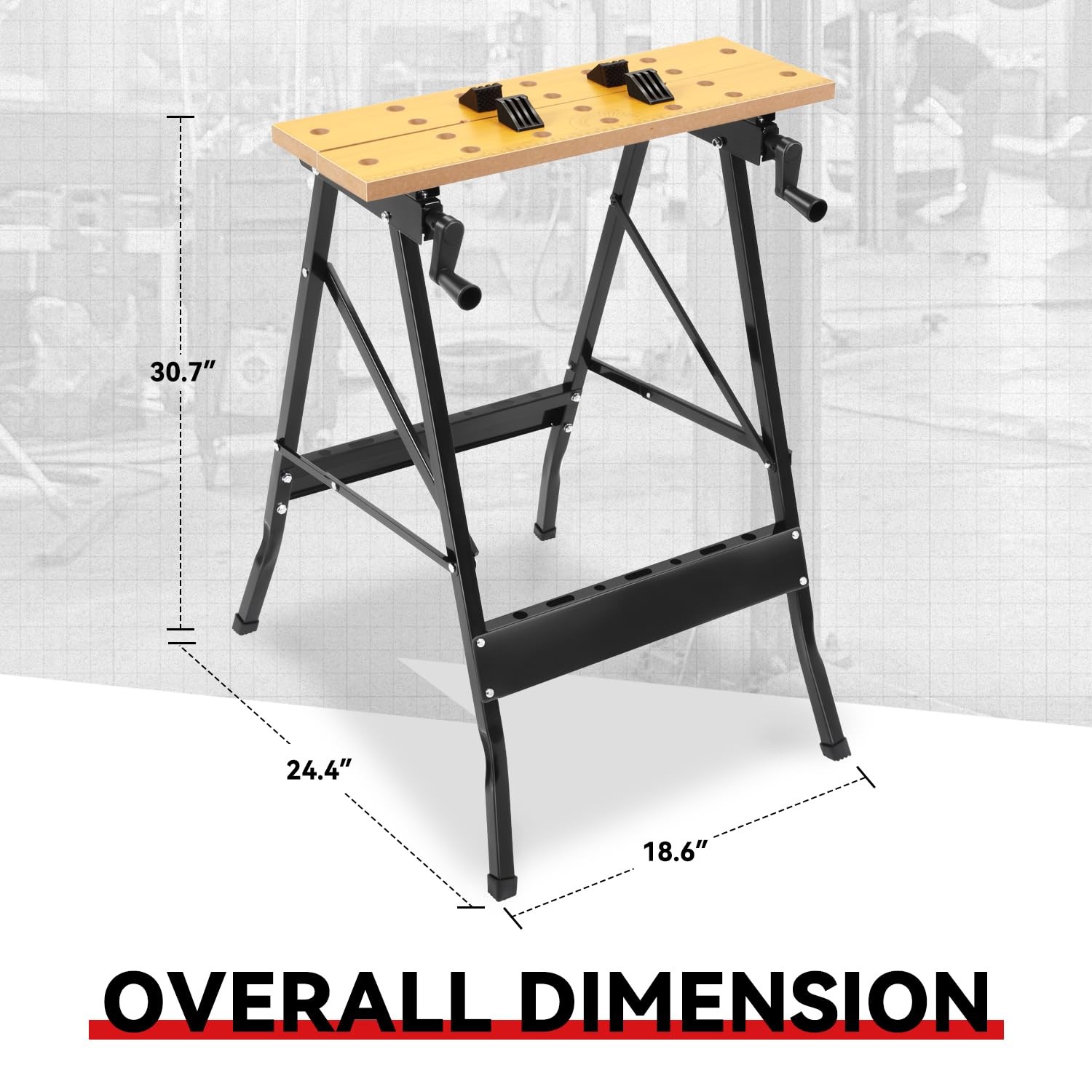 Auto Dynasty Adjustable Folding Workbench with Built-in Ruler & Yellow