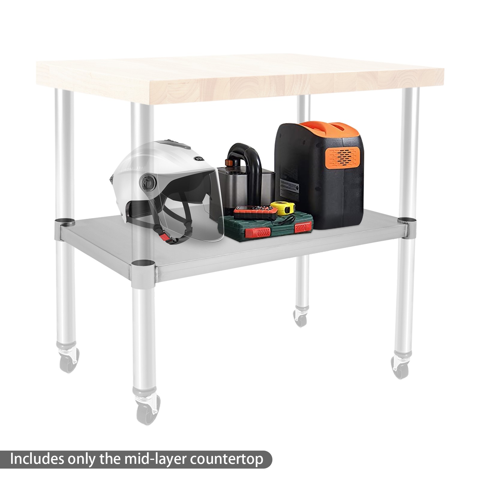 Stainless Steel Adjustable Under Shelf for Work Table - 220lbs Capacity