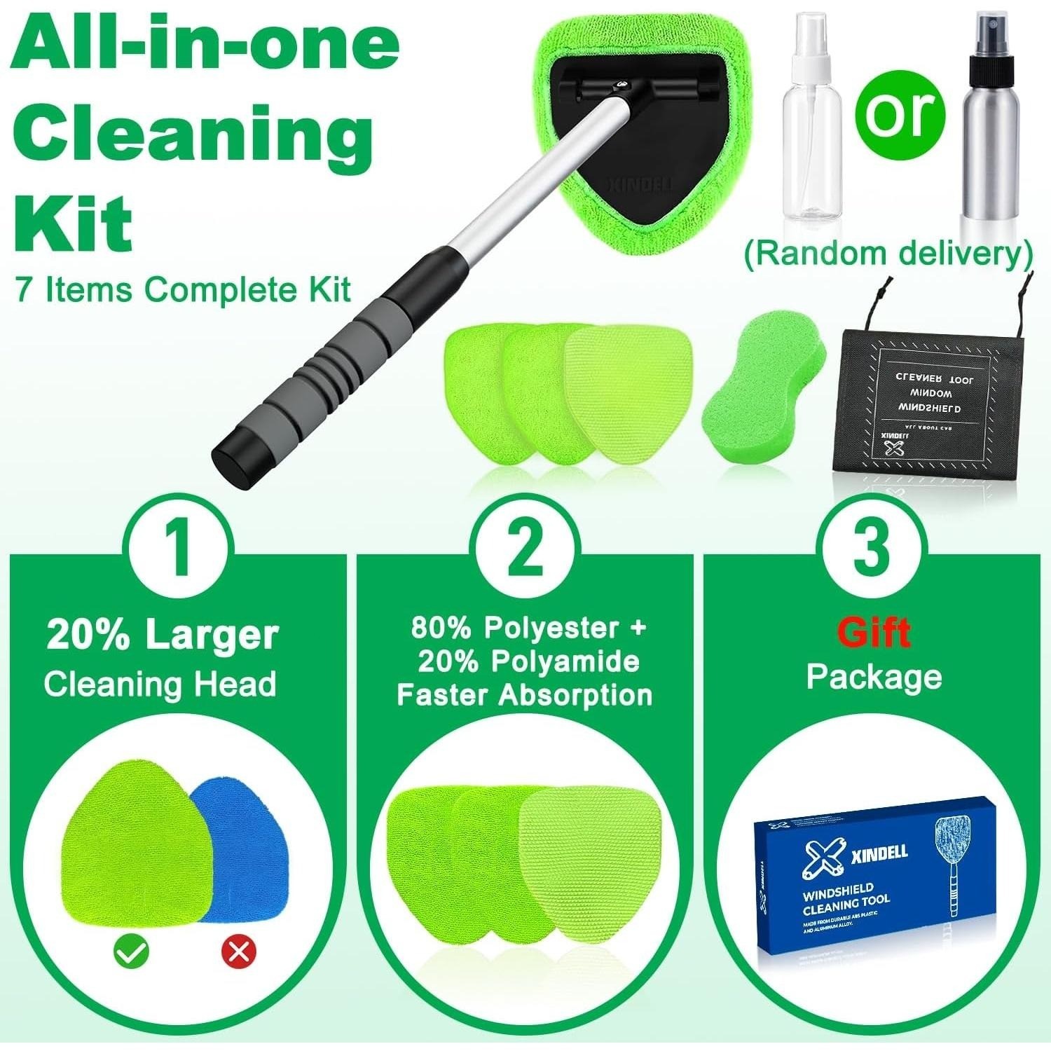 2 Pack Window Windshield Cleaning Tool Microfiber Car Wiper Cleaner Glass Brush