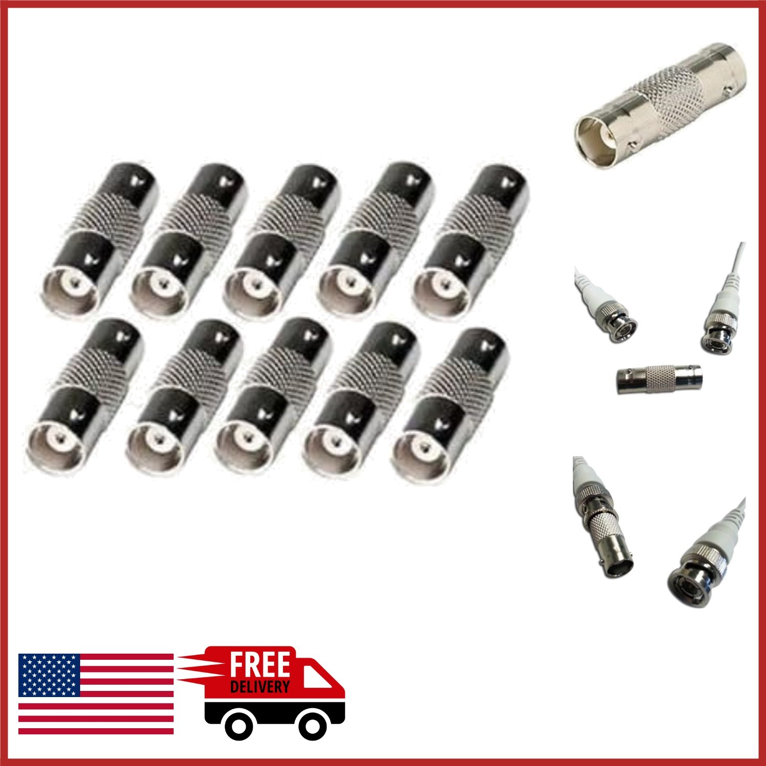 10pc BNC Coupler Adapters for Video Surveillance High Speed Weatherproof