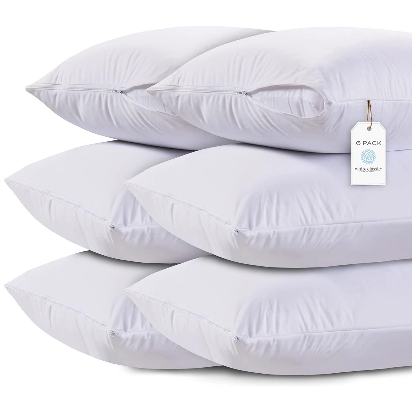 Pillowcase Cover Zippered Sandard 6-pk Luxury Hotel Collection 200 Thread, 20x26