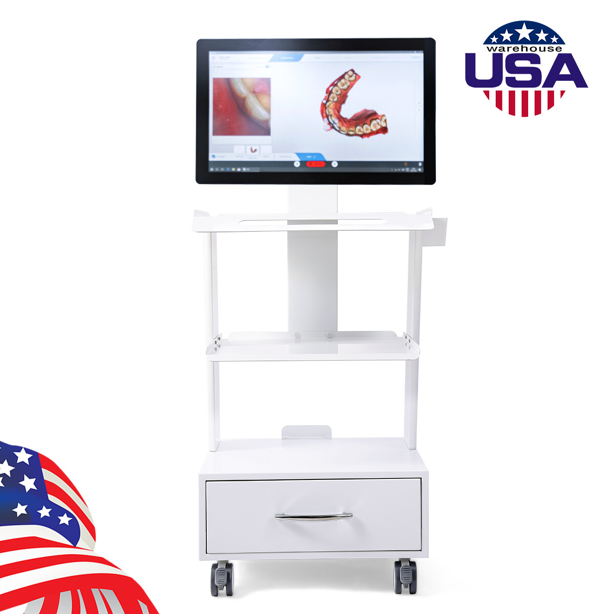 Dental Lab Mobile Rolling Cart Mouth Sweeping Trolley with Drawer 1000W